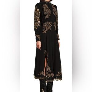 REBA Crepe Embroidered Paisley long sleeve Dress